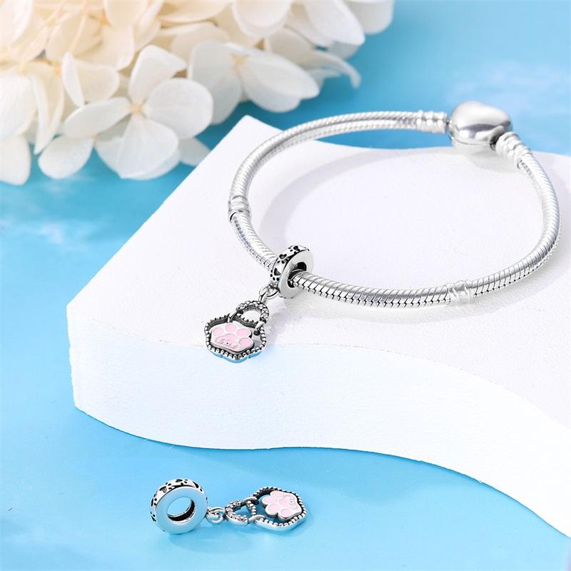 Original Charms Copper Certified Pink Cat Claw Beads Fit Bracelet Women Jewelry Making Diy