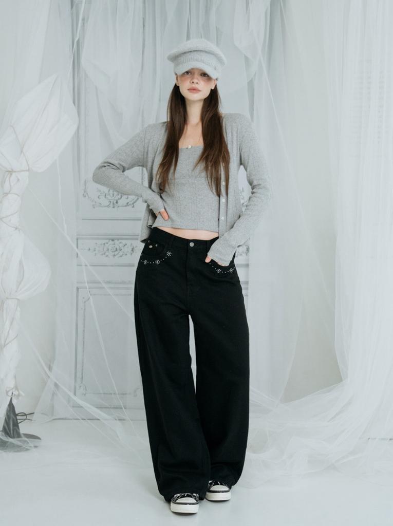 HHIPS Eyelet Sleeveless Cardigan Set (Gray)