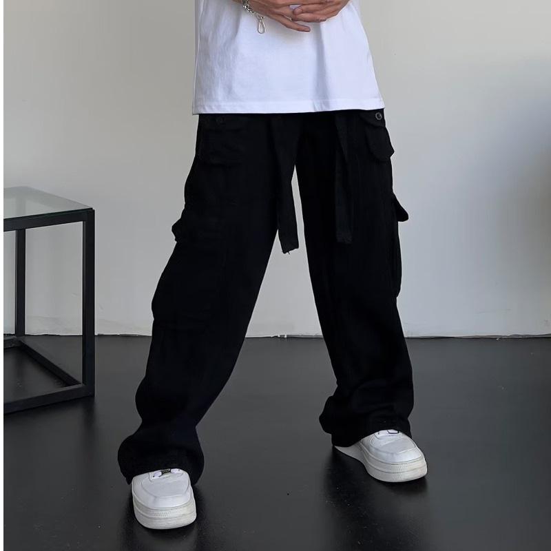 

Мужской и женский комбинезон в стиле ретро с большими карманами, широкие брюки, прямые летние новые модные повседневные брюки, японский Harajuku, большой размер 3XL чёрный