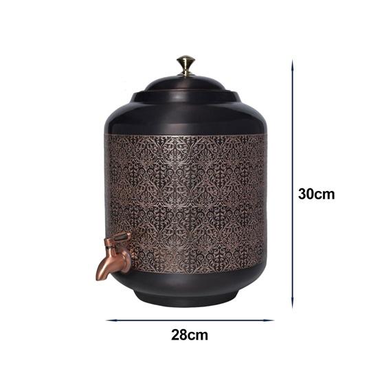 11 Liter Copper Carved Water Dispenser Matka Vessel Container Stainless Steel Pot With Tap