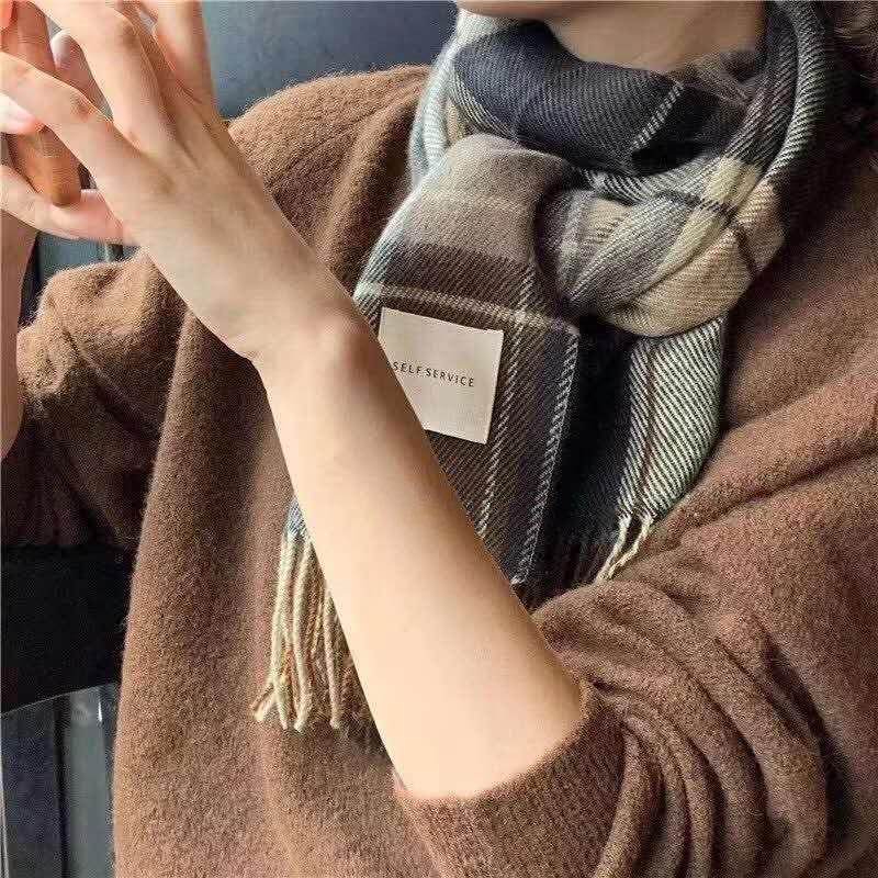 Retro Plaid Scarf Women s Winter Korean Dongdaemun Japanese Imitation Cashmere Shawl Same Style Versatile Scarf 190*50cm
