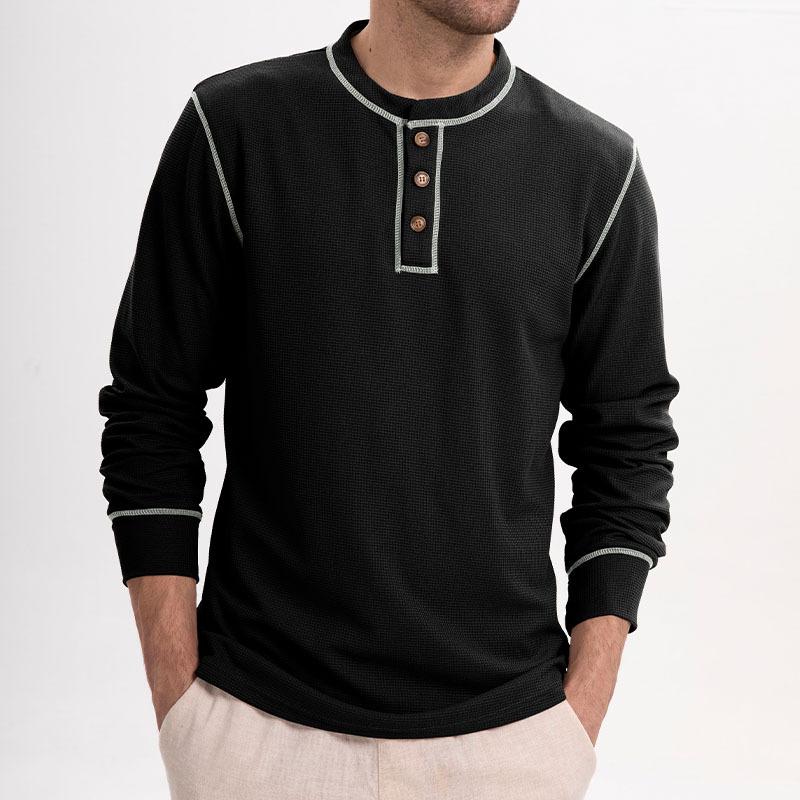 Solid Color Waffle Men's Long Sleeve Slim Fit Top Autumn Winter