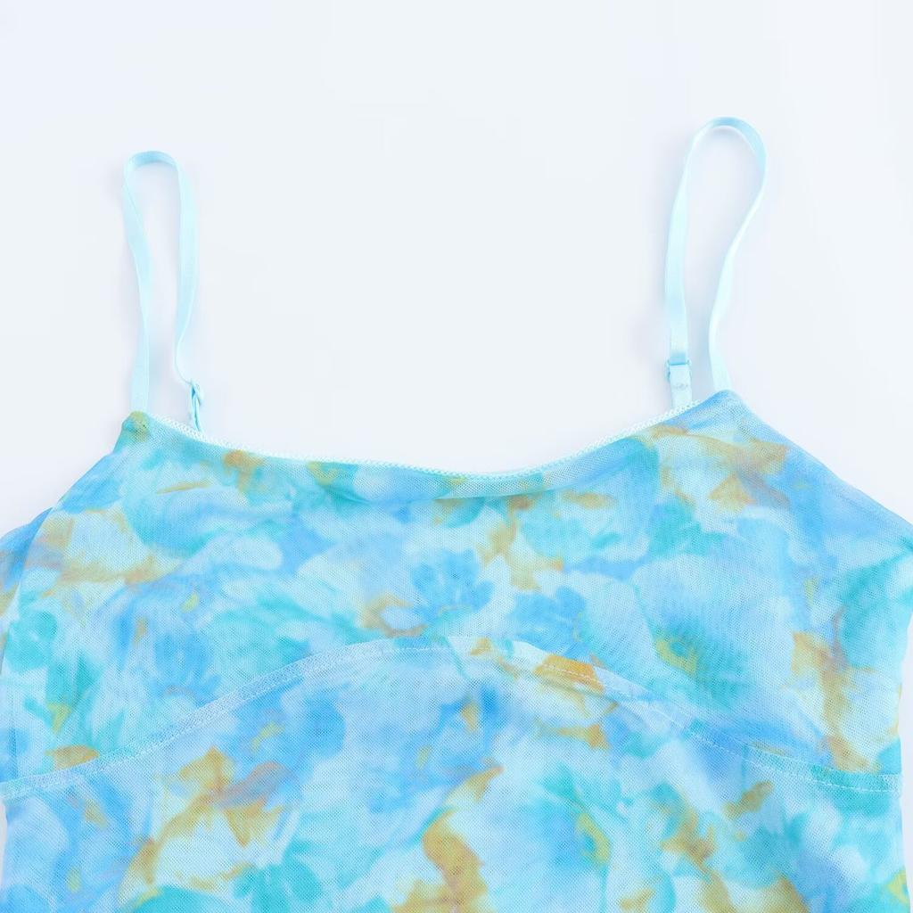 Autumn European and American Women's Clothing Silk Screen Printing Suspender Dress