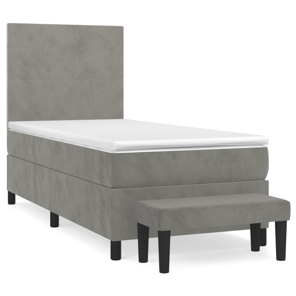 Vidaxl Letto Continentale Con Materasso, Grigio Chiaro, Velluto, 80X200 Cm