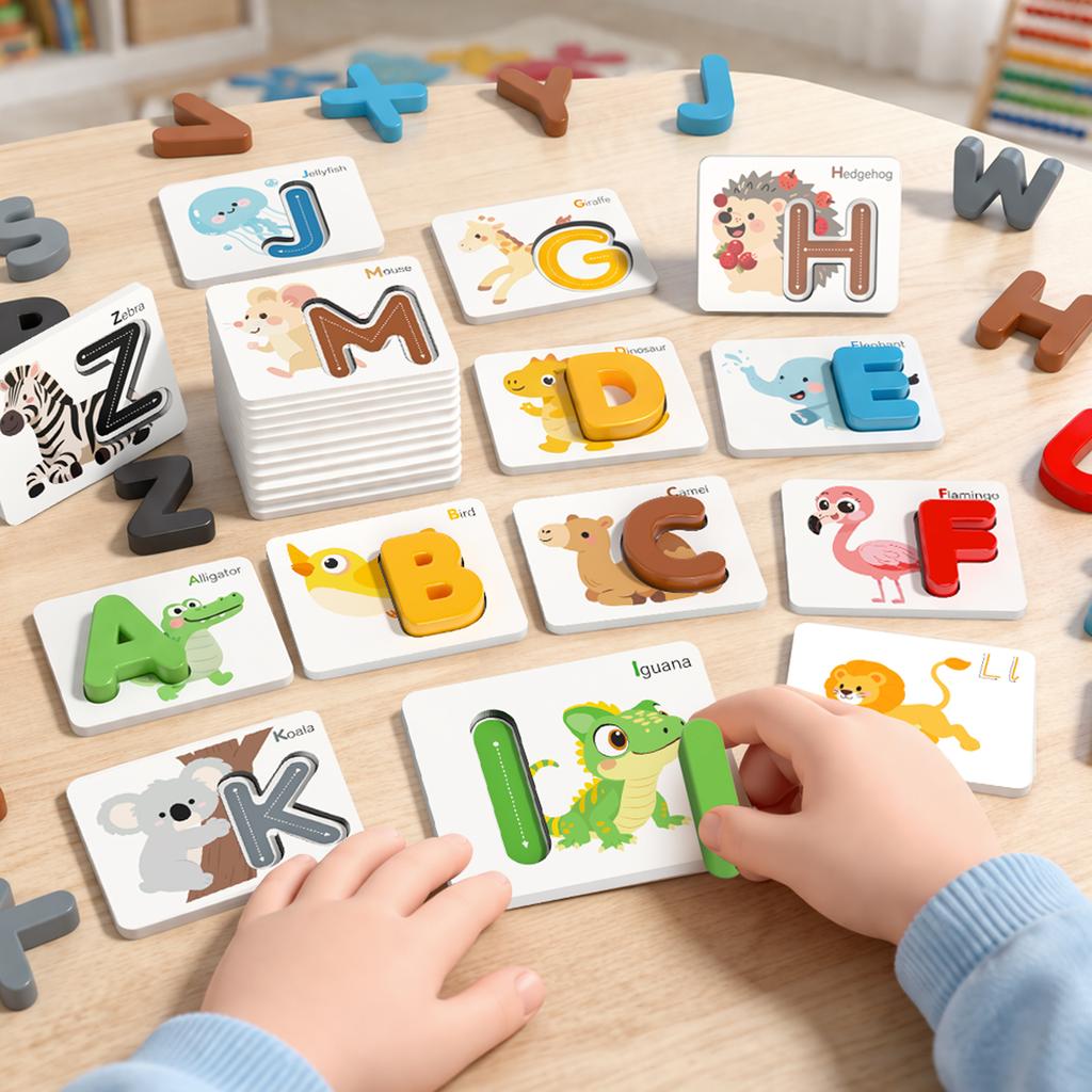 Montessori Wooden Spell Word Game Letter Cognitive Card Matching Games Early Learning Education Educational Toys For Children