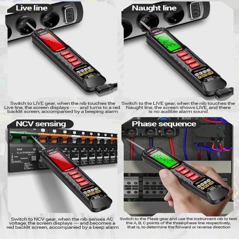 Multifunktionales Digitales Multimeter Phasenfolgeprüfer Stift AC/DC Spannung Null/Feuerleitungstest 4000 Zählungen NCV Detektor Prüfgeräte Digitalanzeige
