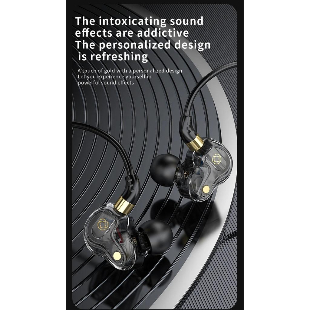 3.5mm Wired Earphones 8mm Dual Dynamic Coil HiFi Bass Stereo Earbuds Sports Gaming In-Ear Headset Headphones with Microphone