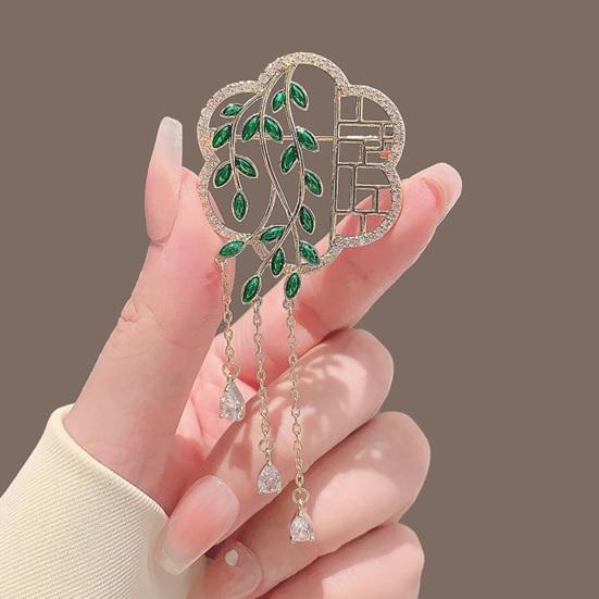 Brooch Chinese-Style Salix Leaf Round Fan Lapel Pin Sweaters Collars Hats Bags Coats Scarves Badge Outfit Accessory