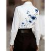 Women's Casual Shirt Blue and White Flowers Interlaced with Branches and Leaves To Form an Elegant Pattern Printing - Universal In All Seasons