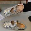 Fashion Spring New Baotou Slippers Square Head Shallow Mouth Braided with Glitter Soft Sole Anti-slip Wear-resistant Flat Shoes