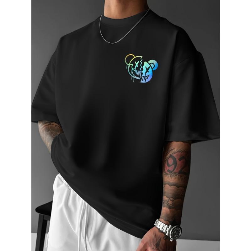 

Men s Streetwear Graphic T-Shirt -Round Neck Summer Tee with Skull Design,Geometric Patterns,Machine Washable Casual Top,Streetwear Fashion,Breathable 4XL чорний