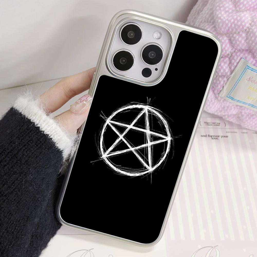 Aesthetic Pentagram Phone Case for iPhone 17 16 15 14 13 12 11 Air Pro Max Plus Electroplated Silver Cover