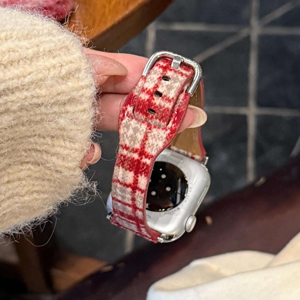 Pattern Design Wool Leather Strap for Apple Watch Series 11 10 42mm / 9 8 7 41mm / SE3 SE2 SE 6 5 4 40mm / 3 2 1 38mm Watch Band
