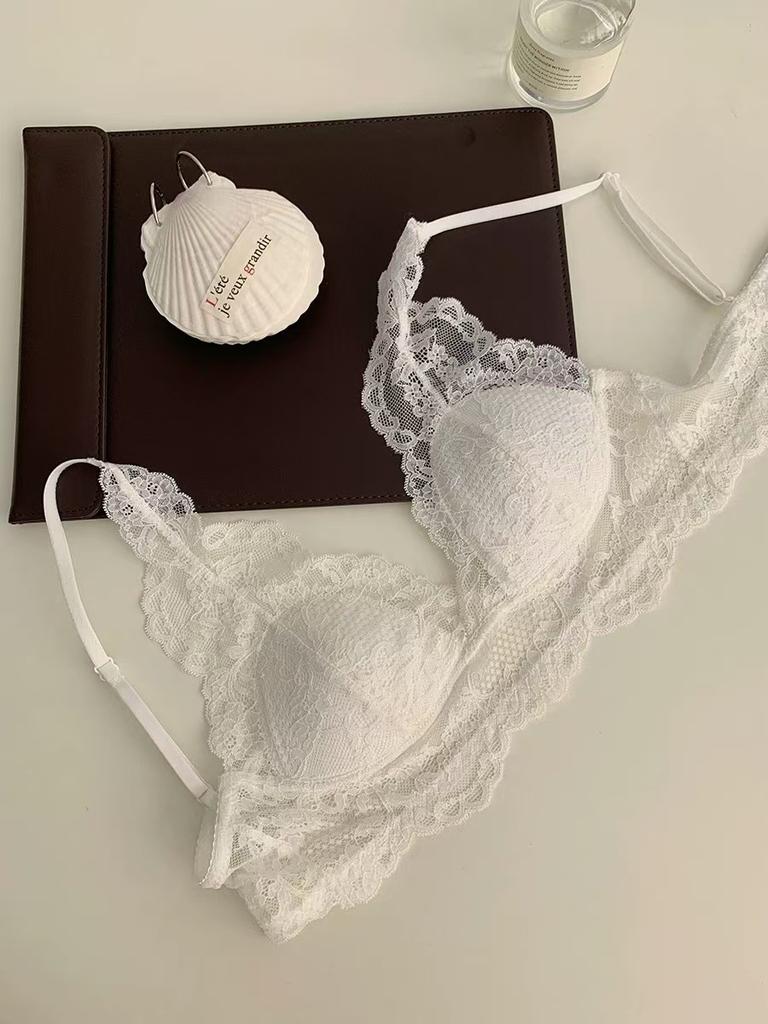 Pure Desire Wind Lace Mesh Women's Thin Large Breasts Show Small Comfortable Back Sexy Steel Ring Breathable Bra Cover