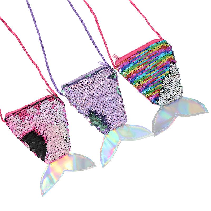 Mermaid Tail Sequin Lanyard Coin Purse & Small Crossbody Wallet for Kids & Women