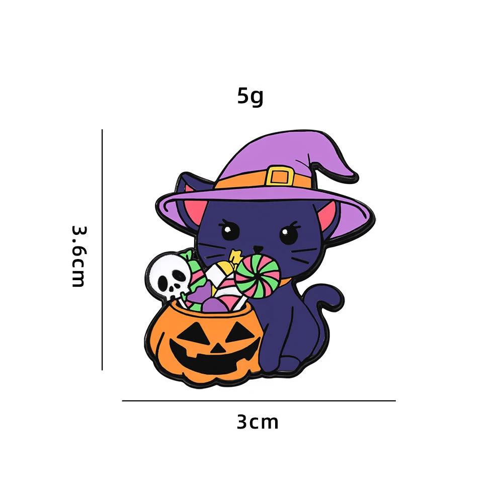 Halloween Ghost Metal Brooches Lapel Pins Candy Wizard Cat Hat Pumpkin Ghost Magic Cartoon Badge Horror Jewelry Friends Gift