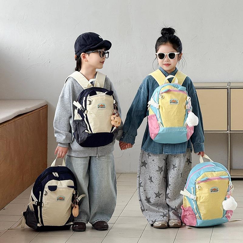 Korean Contrasting Color Children's Backpack New Outdoor Small Fresh Cartoon Dopamine Kindergarten Schoolbag Backpack