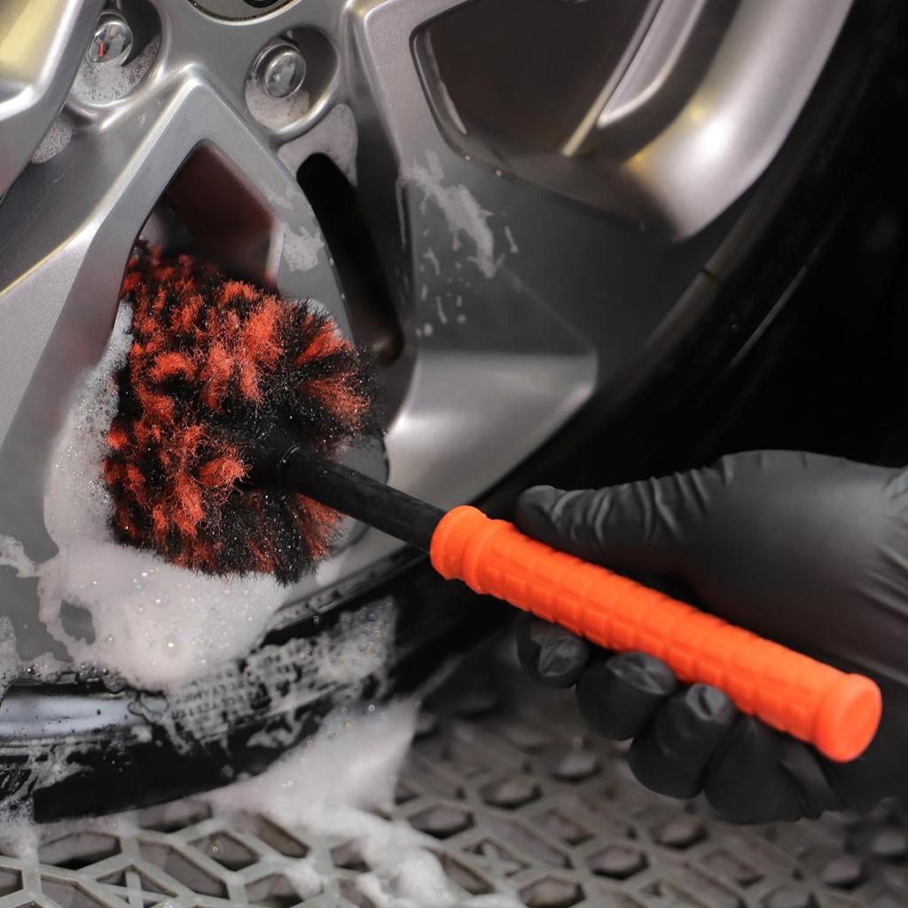 SPTA Rim Cleaner Brush, 3 Pcs Synthetic Ultimate Wheel Brush Set, Flat Spoke Wheel Cleaning Brush, Car Wheel Brush, Brush for Cleaning Wheels, Safe
