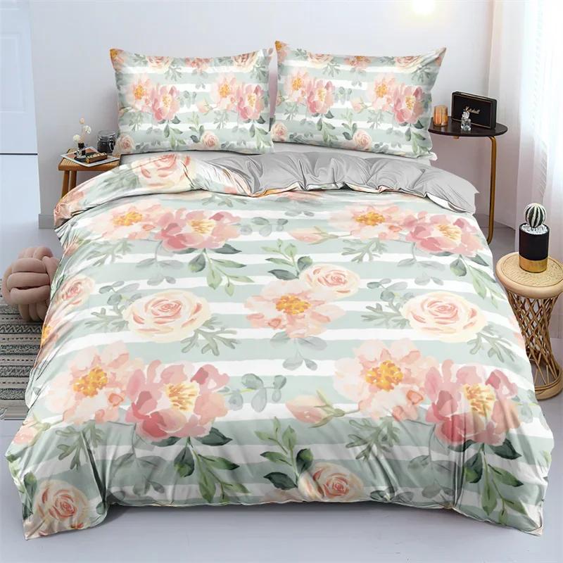 3D Design Flower Duvet Cover Sets King Queen Twin Size Floral Print Bedding Set Bedroom Decor Dark Gold Flowers For Girls Women