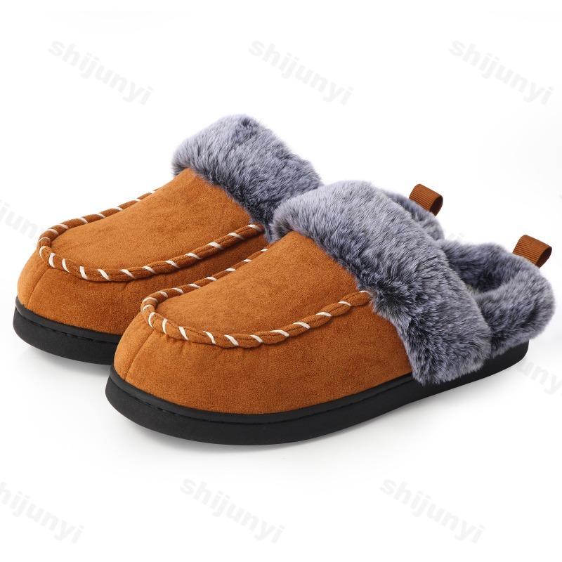 Fashion 2025 New Winter Men's Fashion Trend Retro Casual Soft Soled Plush Shoes Comfortable Warm Slip on Thick Cotton Platform Slippers
