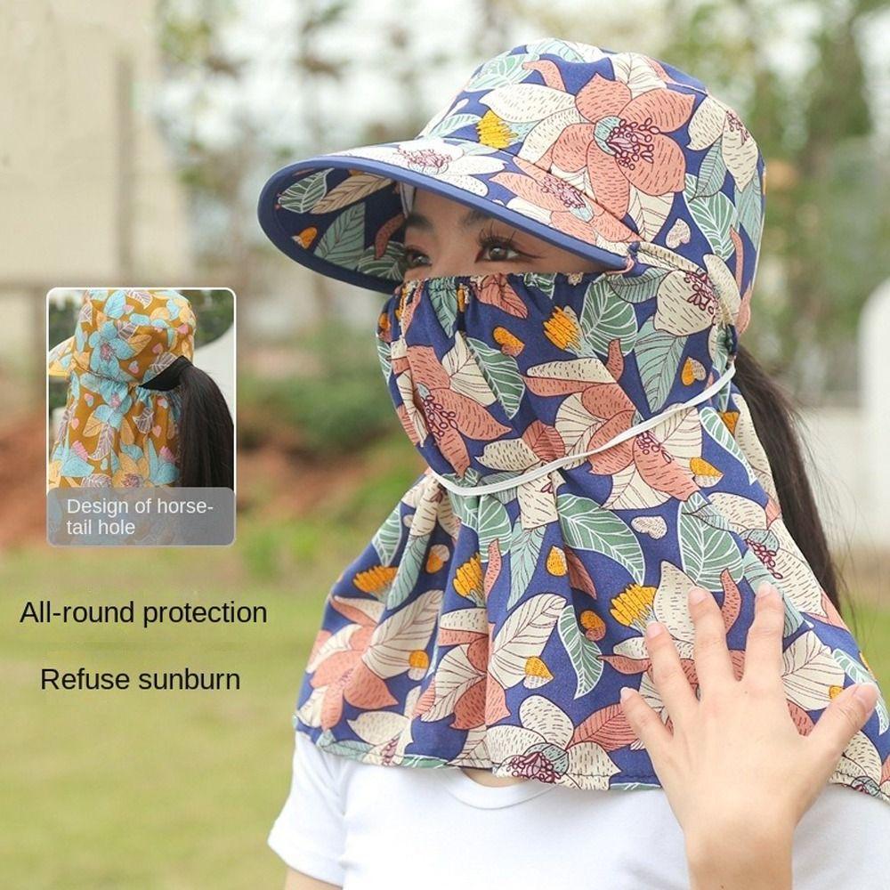 Casual Wide Brim Sun Hat Breathable Neck Protection Sun Visor Cap With Mask Anti-Uv Tea Picking Cap Outdoor