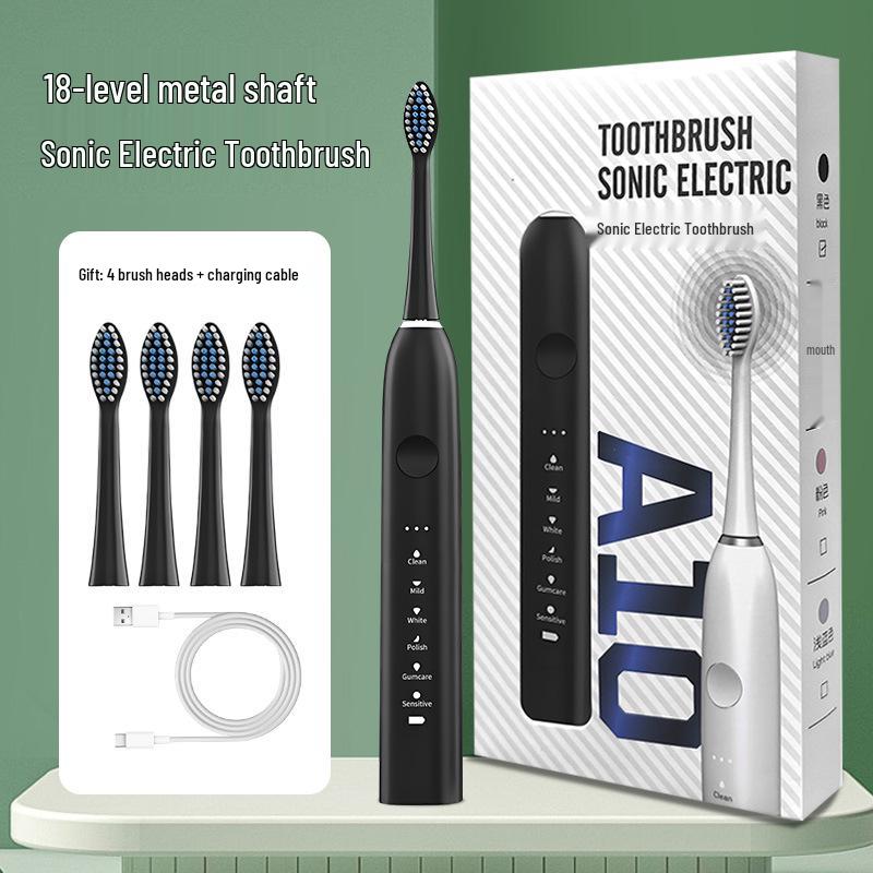 

Sonic Electric Toothbrush: Ultra-Quiet, Multi-Speed, Waterproof with Soft Bristles for Gum Care and Whitening - Perfect for Adults and Students 4 Brush Heads