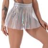 Women See Through Flared Skirt Clubwear Glossy Shiny High Waist Zipper Back Miniskirt