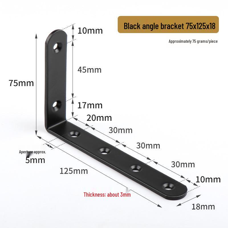 125x75 Wrought Iron L-Shaped Corner Bracket, 90° Right Angle Furniture Hardware Connector