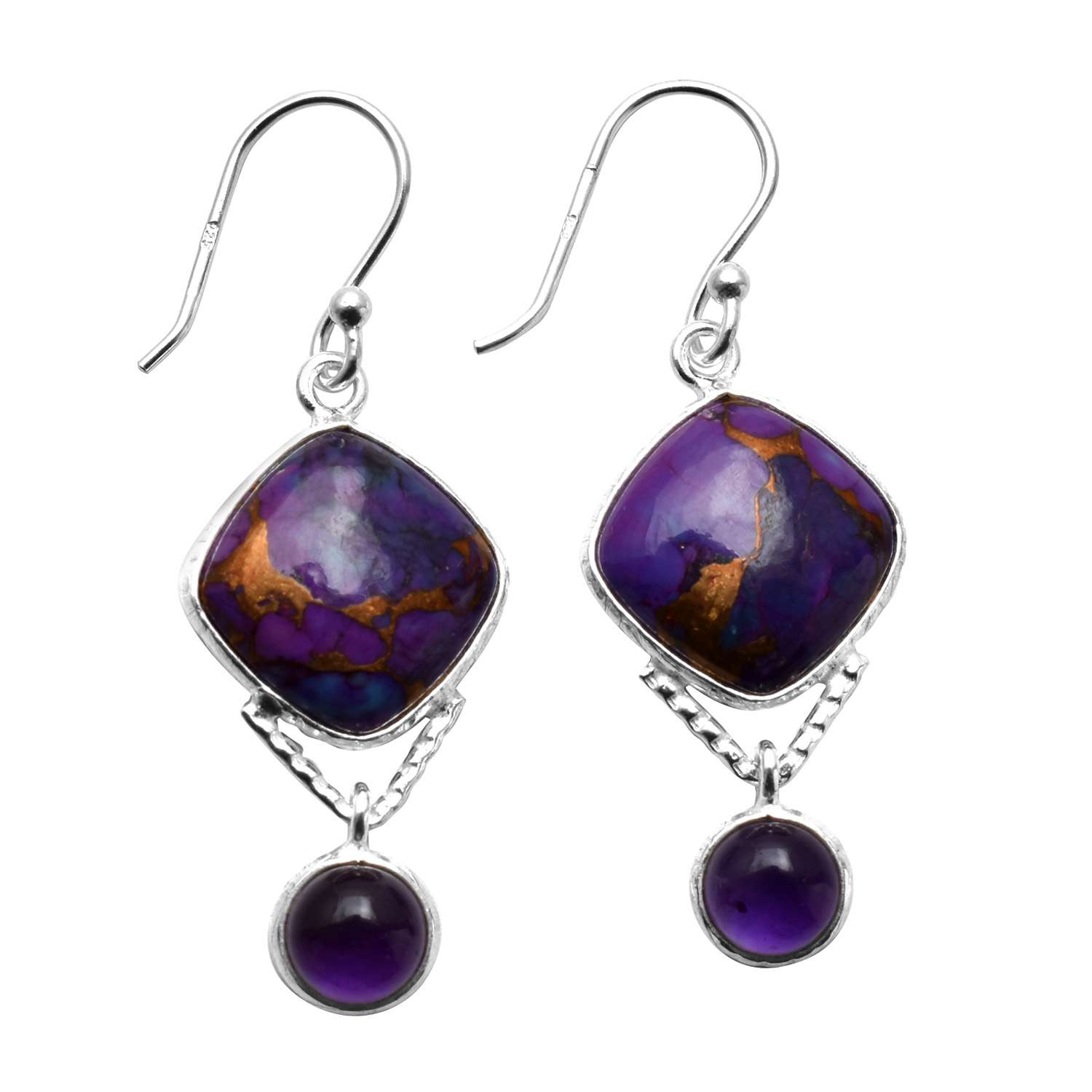

Purple Turquoise, Amethyst Gemstone Earrings Solid 925 Sterling Silver Handmade Earrings Jewelry Gift For Women And Girls E-3504