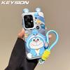 KEYSION Cute Ear Cartoon Case for Redmi 13C 4G 5G with Lanyard Soft Silicone+PC Shockproof Phone Cover for Xiaomi POCO C65