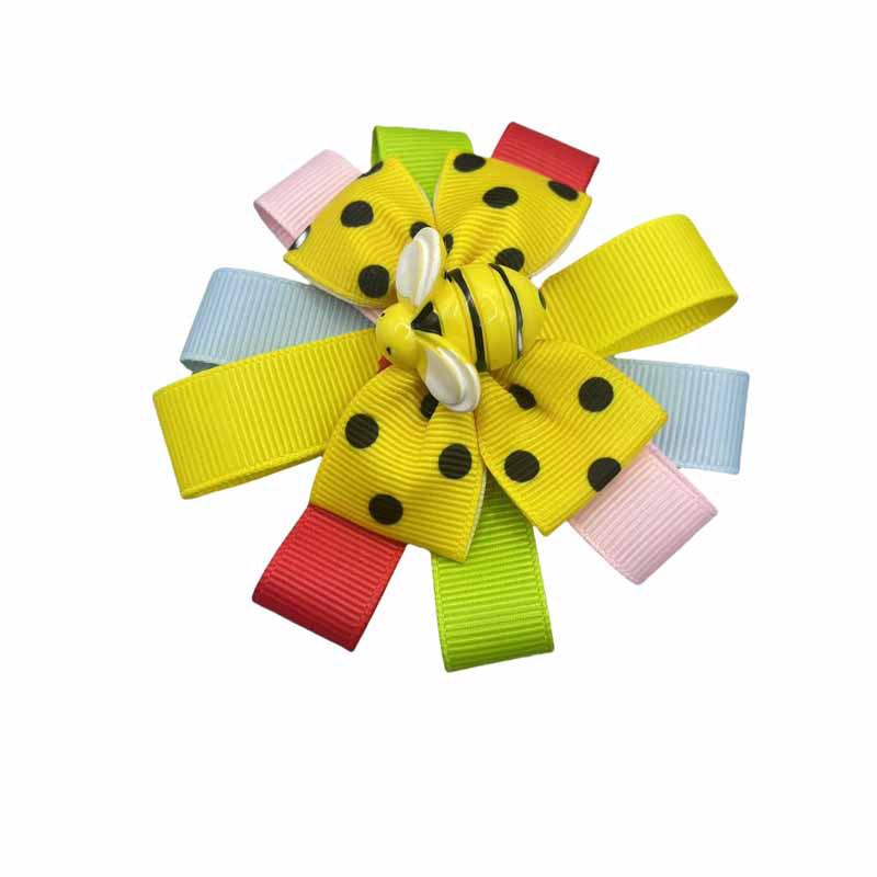 Polka Dot Ribbed Bow Hair Clip for Girls - Bee Design жёлтый