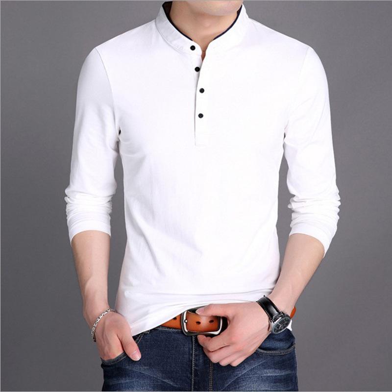 

Youth Men s Trendy Long-Sleeve Stand-Up Collar Polo Cotton Shirt M білий