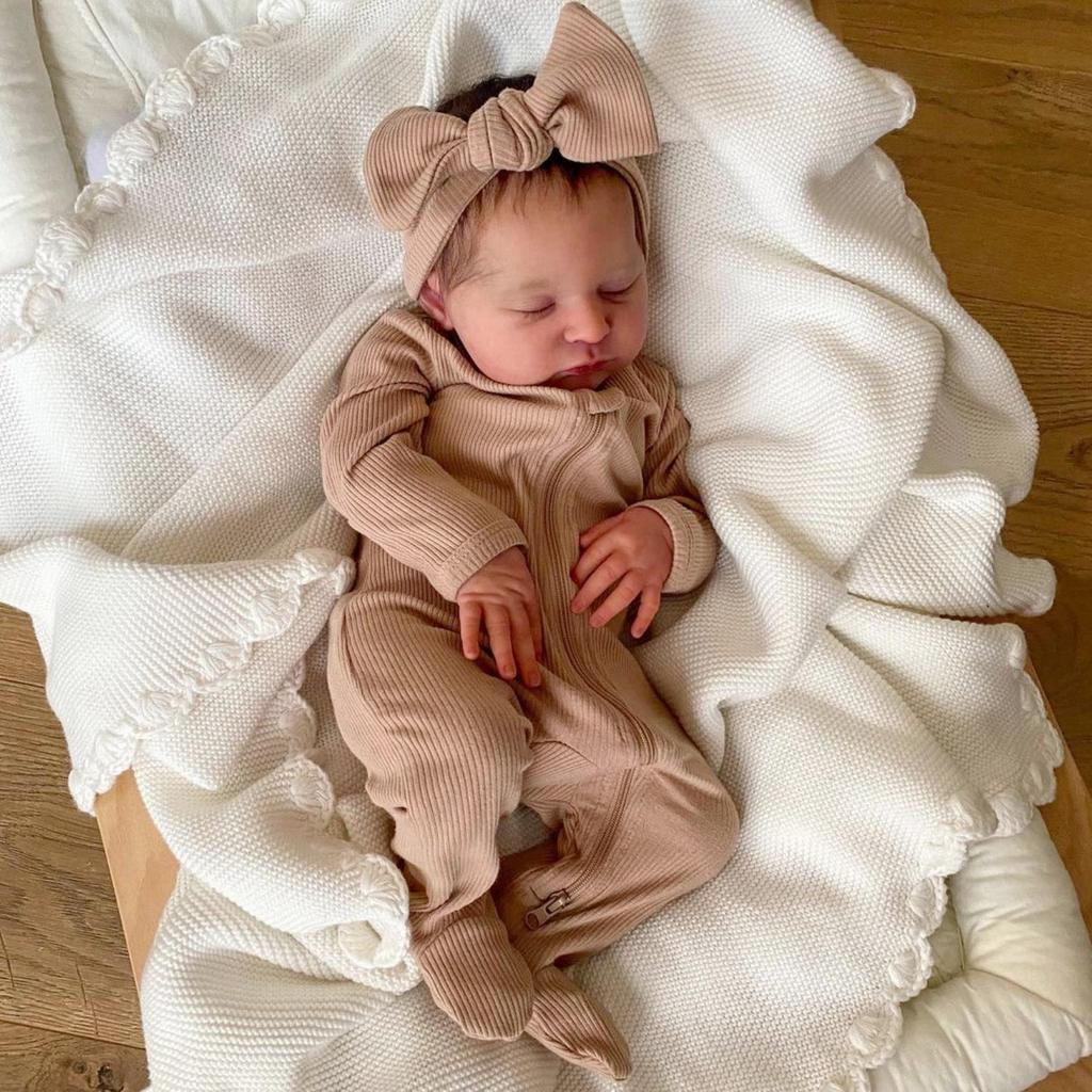 BZDOLL 50cm 20inch Baby Doll with 3D-painting Skin and Realistic Asleep Laura Soft Vinyl Newborn Bebe Doll for Girl Christmas Halloween Birthday Gift