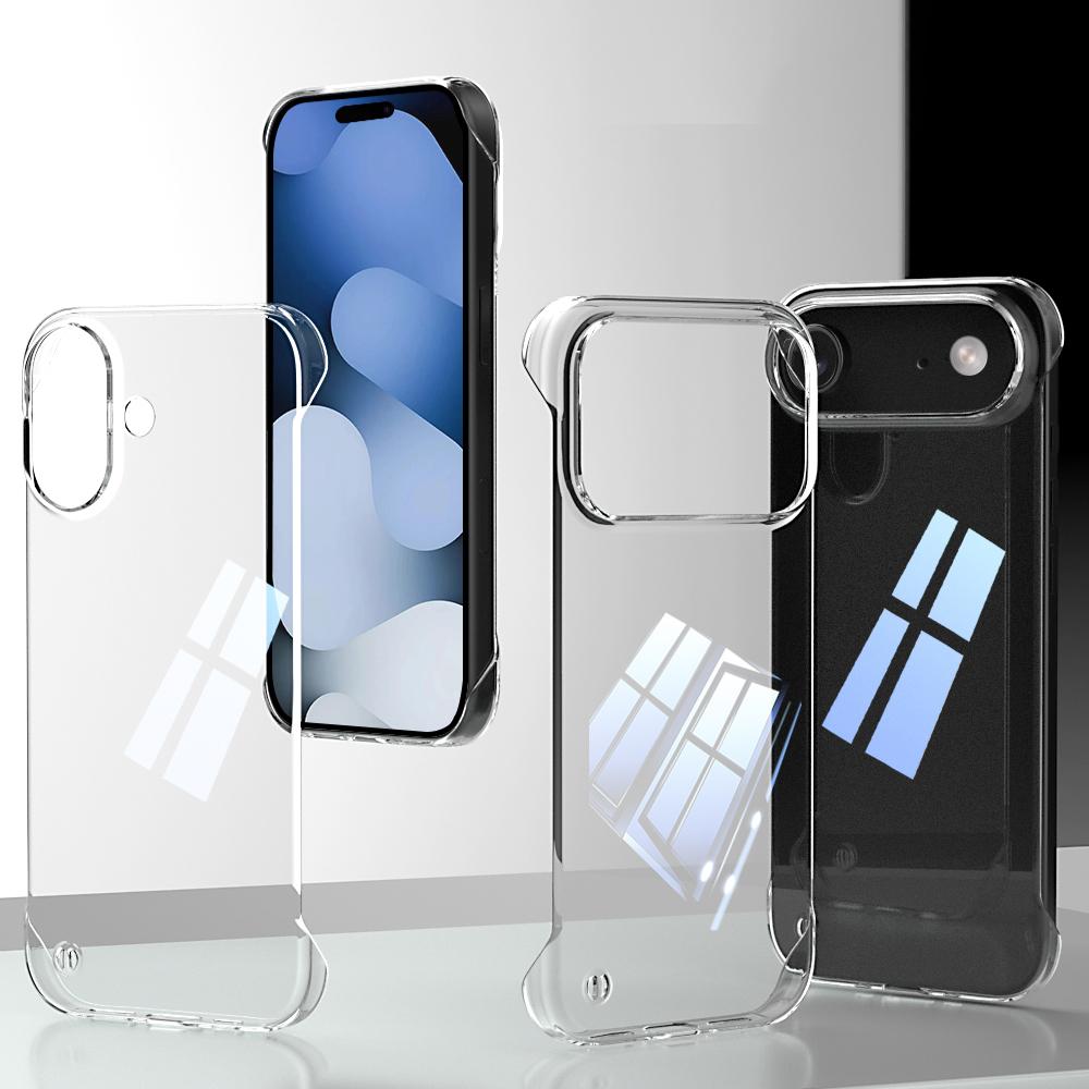 Transparent Half-Pack PC Hard Case For iPhone 17 Air 16 15 14 13 12 Pro Max Plus Mini 16E Clear Back Cover Bezel-Less Ultra Thin