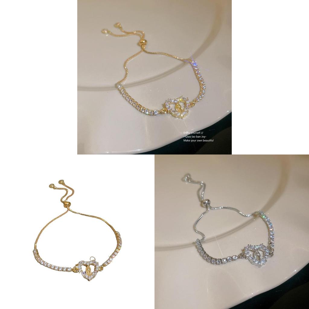 Geometric Elliptical Zircon Bracelet For Women With Adjustable Copper Design Fashion Jewelry