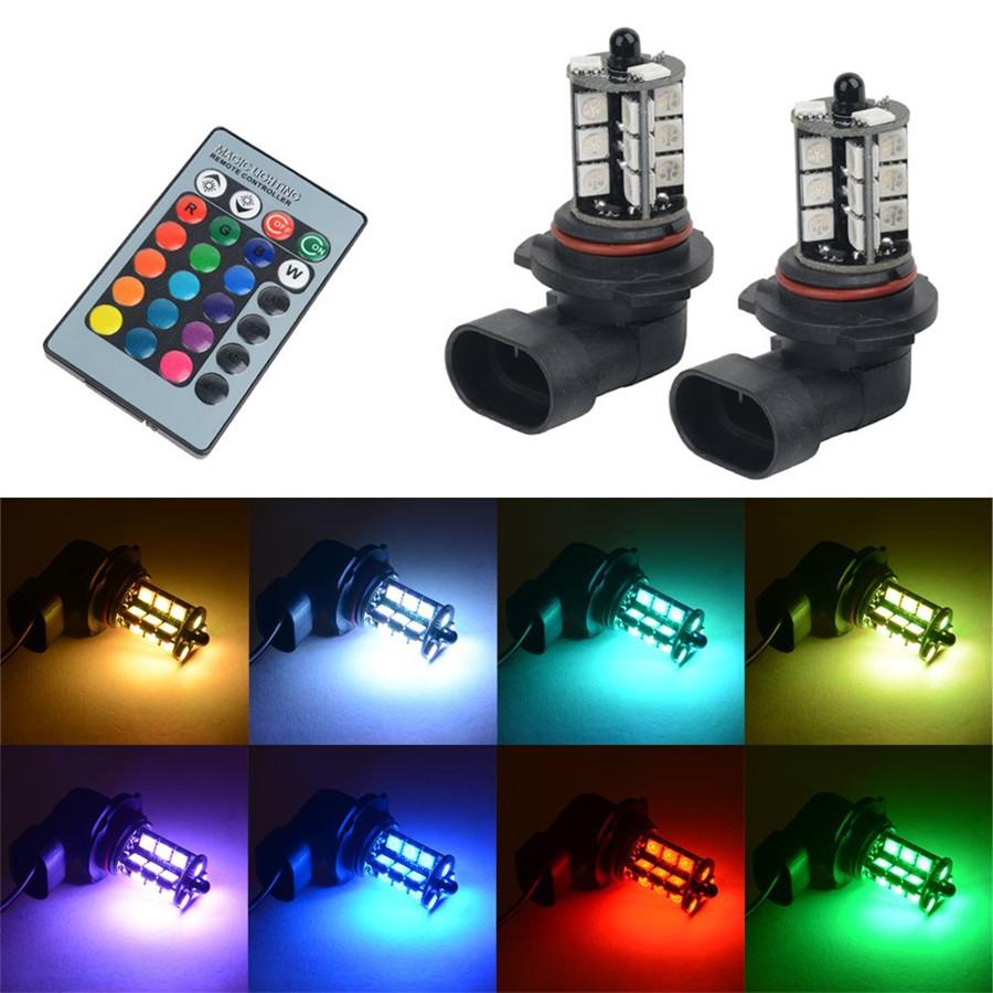 2x RGB 9006 HB4 5050 27-SMD LED Fog Lights Bulbs Driving DRL 24 Keys Remote Cont