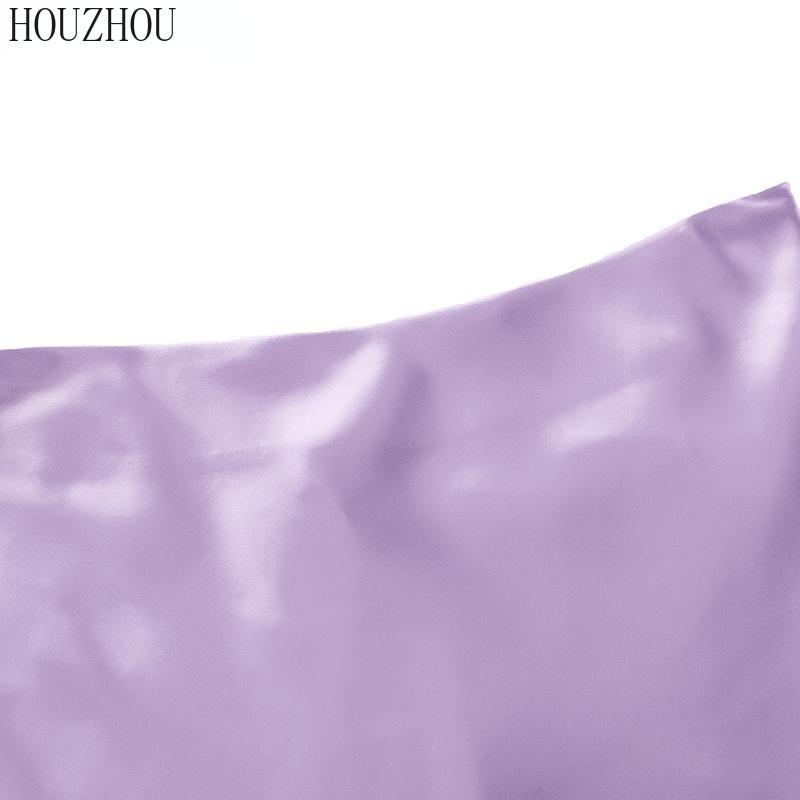 HOUZHOU Satin Silk Skirt Women Solid Purple High Waisted Summer Midi Skirt Elegant Chic Office Ladies Wear Trend