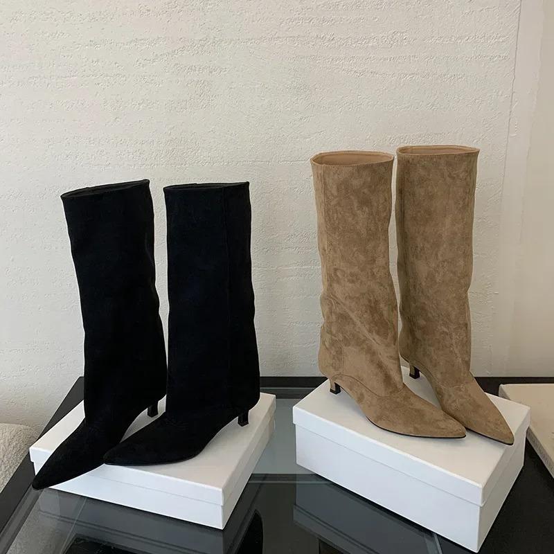 Womens Boots High Quality Suede Knee-high Boot Temperament Pointed High-heeled Boots Long Tube Pants Boots for Women Botas Mujer