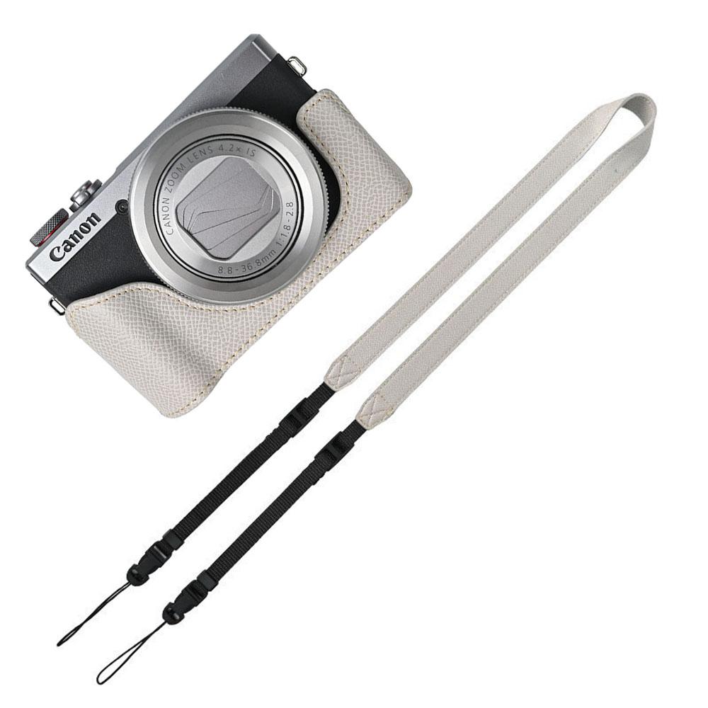 G7X2 G7X3 PU Étui Demi pour Appareil Photo Pour Canon PowerShot G7X Mark II III Couvercle avec Ouverture pour Batterie Avec Dragonne