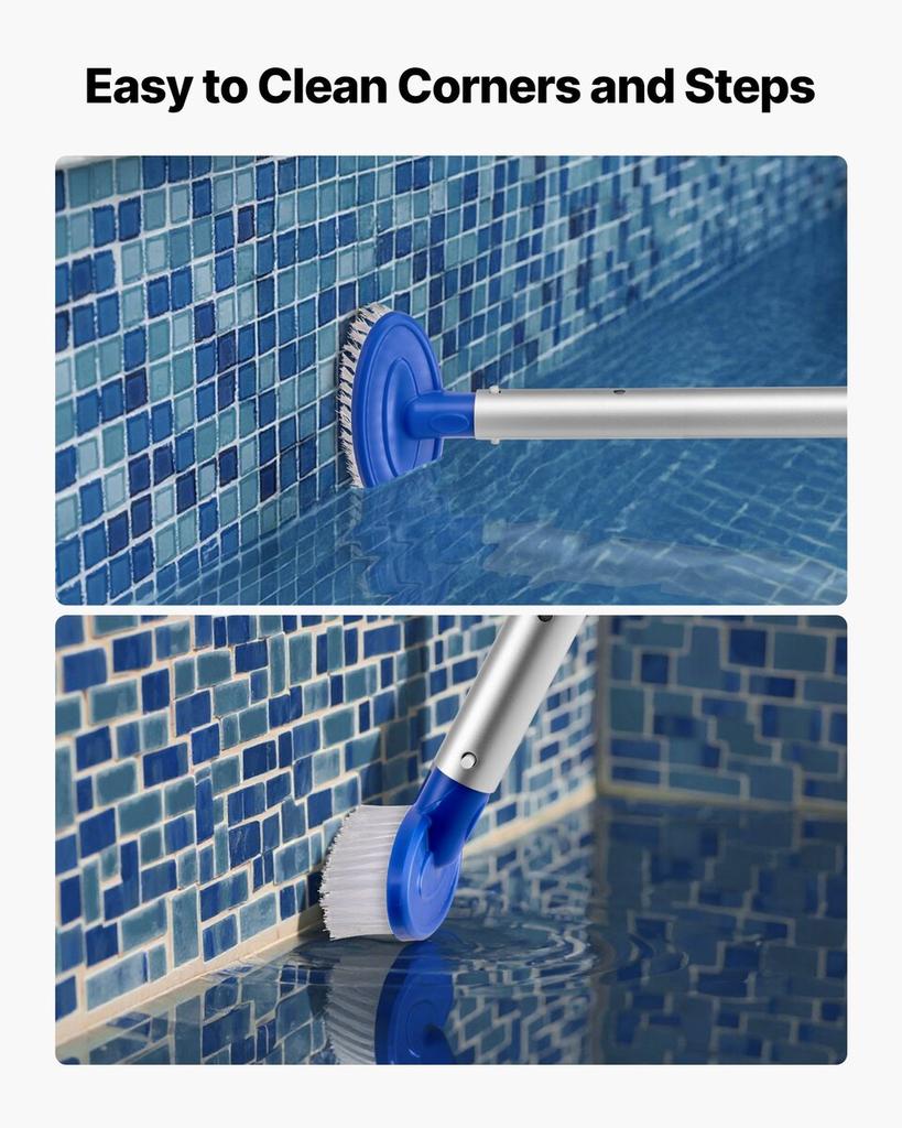 Swimming Pool Cleaning Kit, Includes 2 Detachable Brush Heads (508 Mm / 139.7 Mm) and 2 Pool Skimmer Nets, 4-in-1 Inground/Above Ground Pools Cleaning