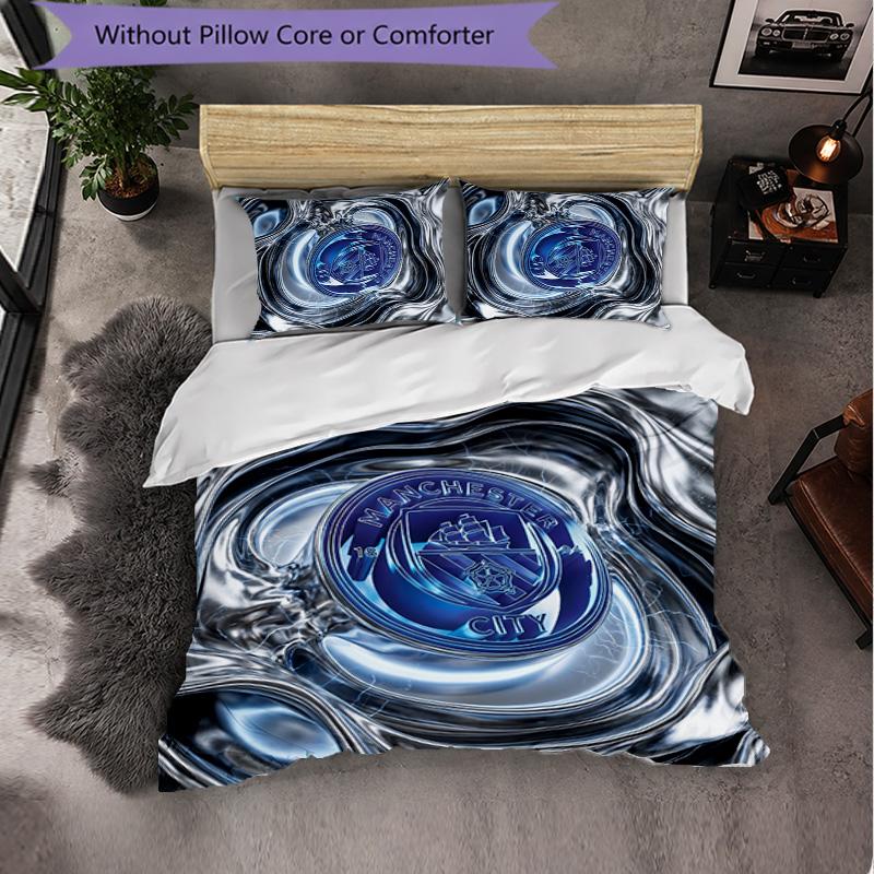 Set Lenzuola Manchester City Modello 3 Pezzi Morbida Copripiumino in Microfibra con Federe per Camera da Letto