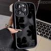 Capa de Silicone Pintada com Flor Rosa Negra para iPhone 16 16E 15 14 13 12 11 Pro Max X XR XS 7 8 16 Plus à Prova de Choque Capa Macia