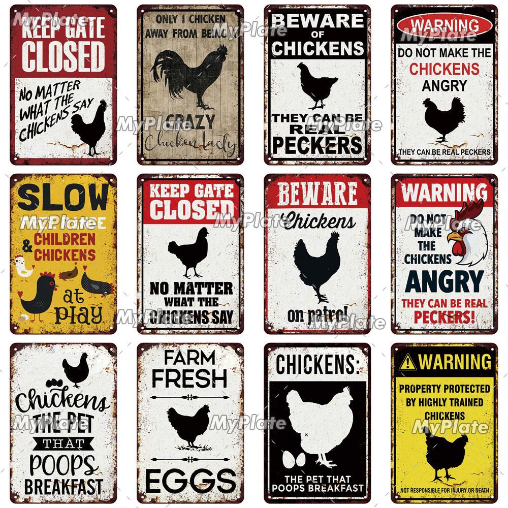 [MyPlate] Vintage Farm Chickens Retro Poster  Metal Sign Plate Tin Sign Wall Crafts Decor For Home Room Plaque Decoration Gift