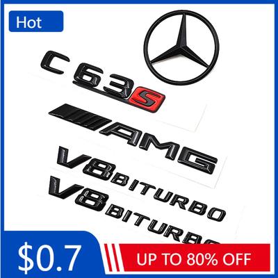 Car Sticker 3D Black C63S Logo Letters V8 BITURBO Badge Car Rear Star Sticker Trunk AMG Emblem For Mercedes Benz AMG W205 C205 A