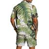 Men's Casual Printed Lightweight Breathable Shirt and Drawstring Shorts Set