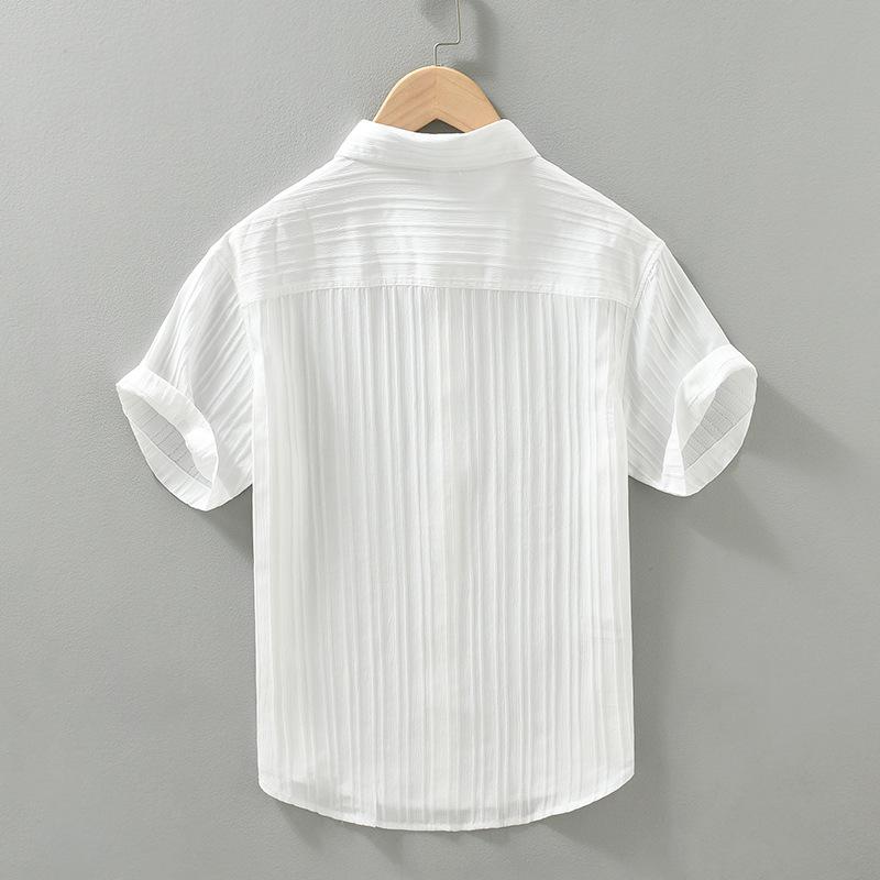 Summer Shirt Men's Short-sleeved Thin Ice Silk Texture Casual Loose Cardigan White Shirt