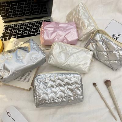 Women Toiletries Skincare Storage Bag Organizer Pouch Korean Silver Cute Clutch Cosmetic Handbag Makeup Bag Coin Case