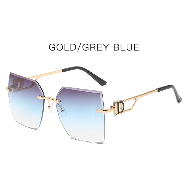 Glamour Luxury D Brand Women Sunglasses Oversize Fashion Stylish Ladies Sun Glasses Rimless Designer Trend Eyewear UV400