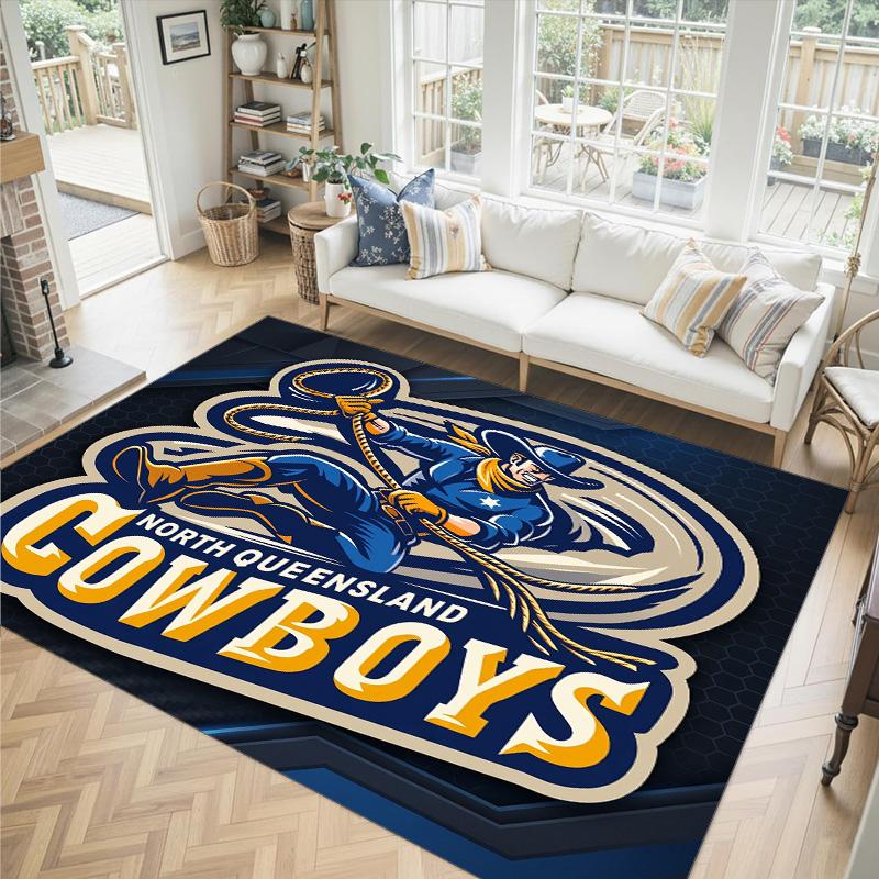 North Queensland Cowboys Design Crystal Velvet Carpet Cozy Non?Slip Printed Rug For Bedroom Living Room Entrance