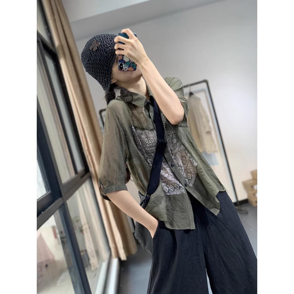 

DIMANAF 2025 Женская летняя льняная рубашка блузка с коротким рукавом на пуговицах модные топы футболки свободные футболки новая черная блузка one size зелёный